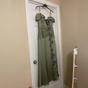 Olive green satin bridesmaid dress!